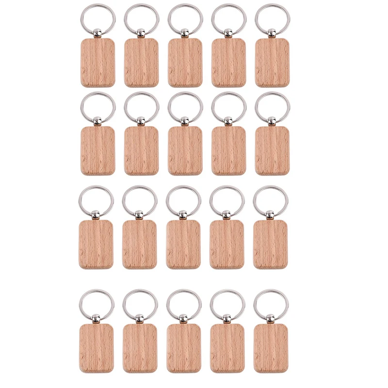 20pcs Wooden Keychain Blanks Wood Engraving Blanks Personalized Key Tags  with Ring Unfinished Wood Keychain for DIY Craft - AliExpress