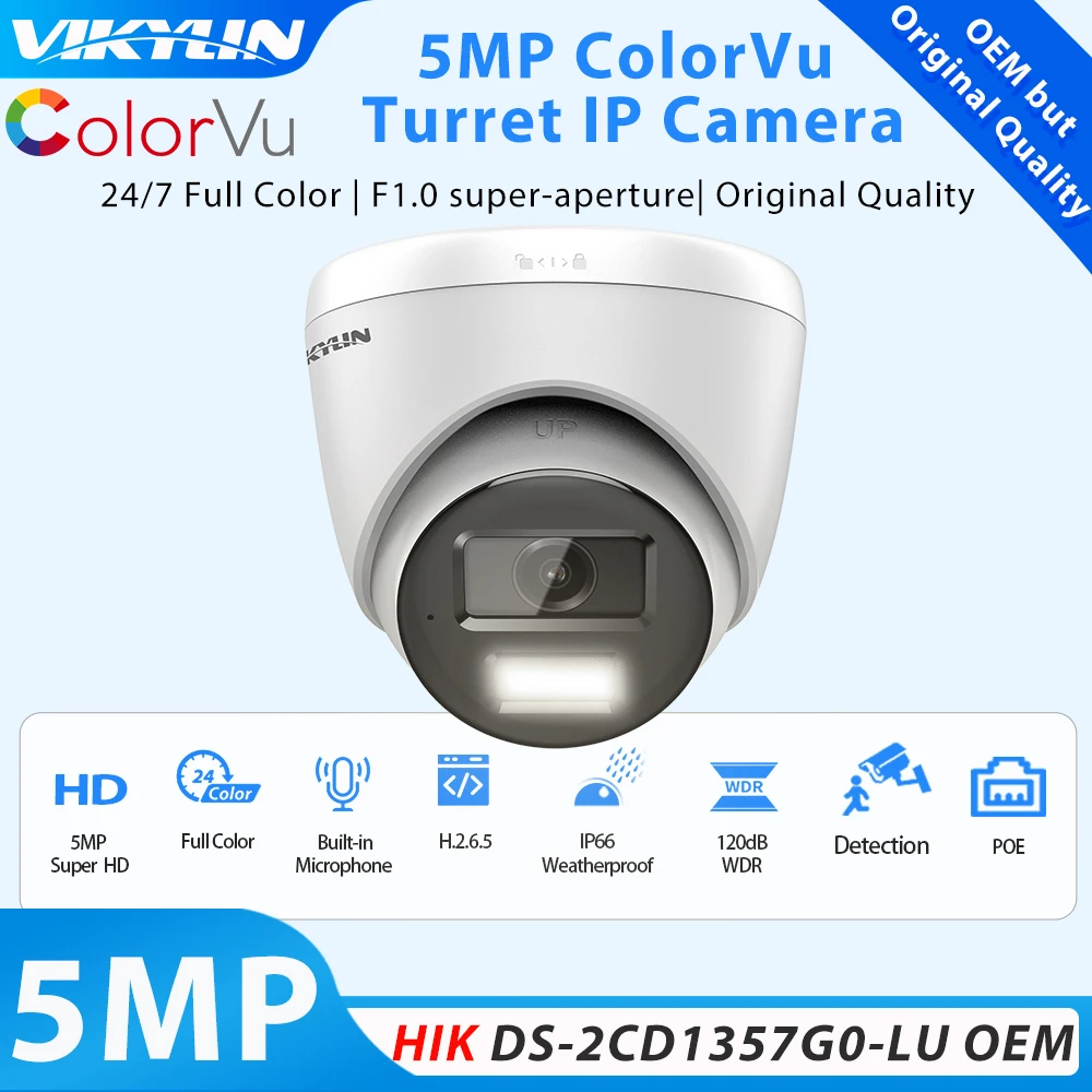 

Vikylin 5MP ColorVu IP Camera Full Color Night Vision For Hik DS-2CD1357G0-LUF POE Mic SD Slot CCTV Surveillance Security Cam