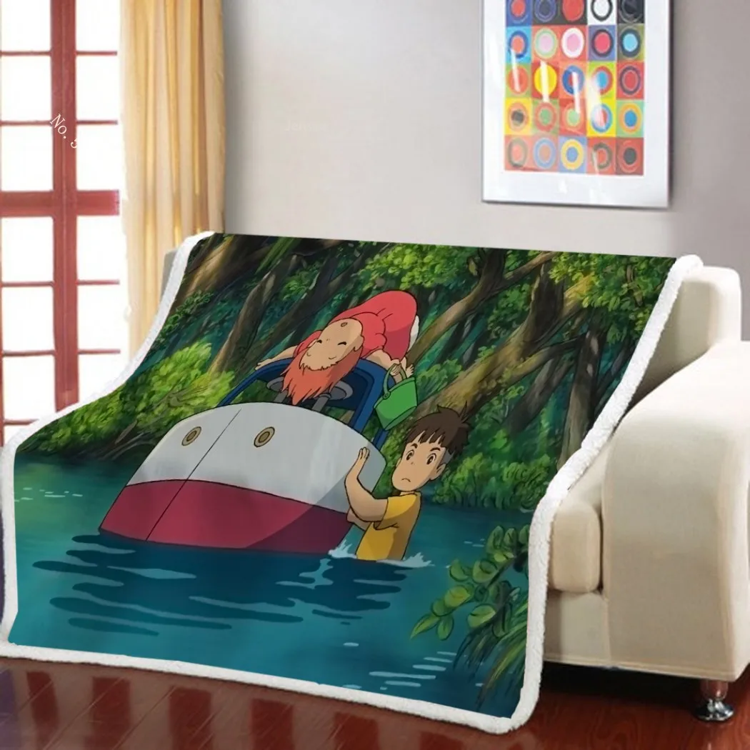 

Fish on the Cliff Sherpa Blanket Japan Anime Weighted Blanket Home Customization Blanket Decoration for Bedroom Manta
