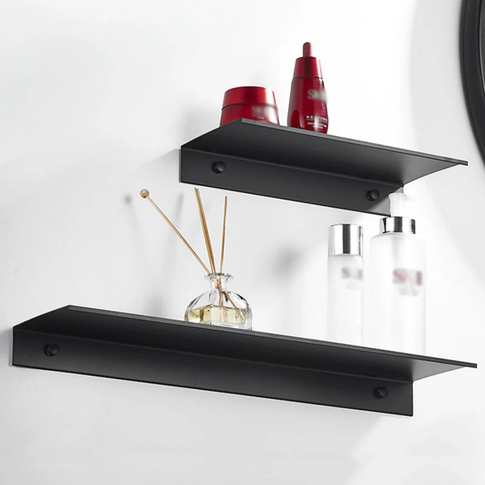 Black Bathroom Shelf Adhesive Aluminum White Rectangle Kitchen Bathroom Shower Shampoo Soap Storage Organizer Rack 30 40 50 CM