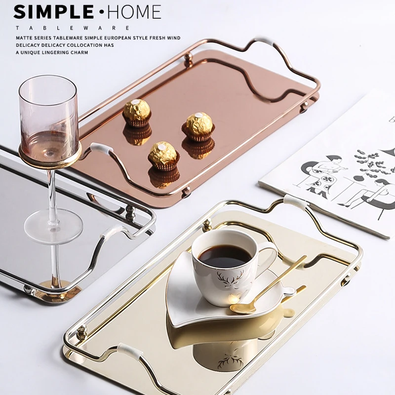 Nordic Luxury Gold/silver Coffee Tray Tea Trays With Handle Large