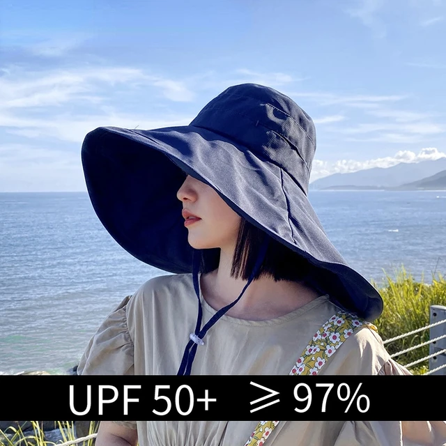 Wide Brim UPF 50+ Sun Hat Women Anti-UV Protection Hiking Fisherman Cap Fold Summer Solid Beach Bucekt Hat 2022 1