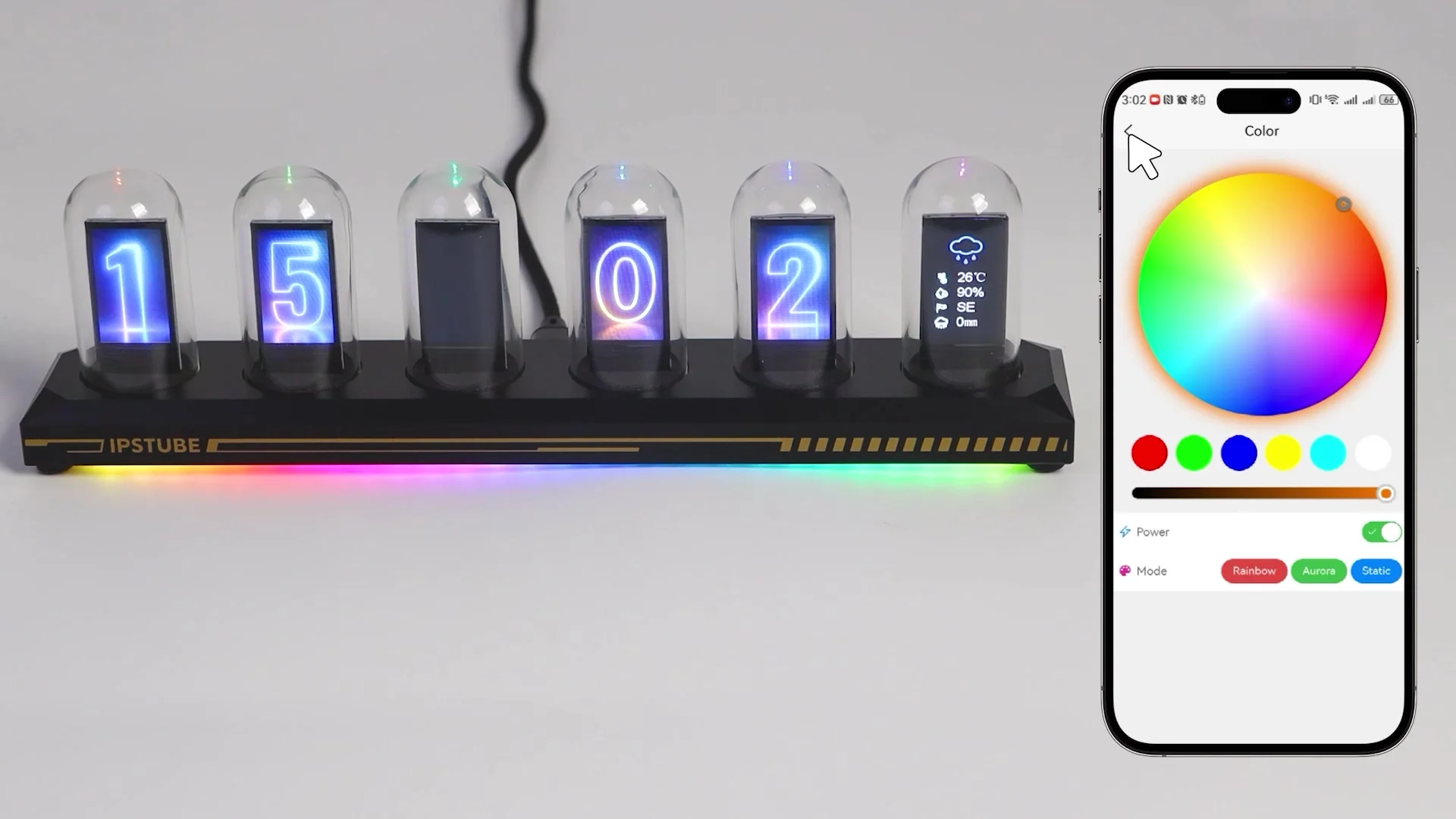 ニキシー管 RGB IPS スクリーン LED レトロデジタル時計ナイトライト