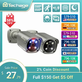 Techage UHD 4K 8MP 5MP Security POE Camera Smart AI Human Detect Outdoor Two-way Audio IP Camera CCTV Surveillance Color Night