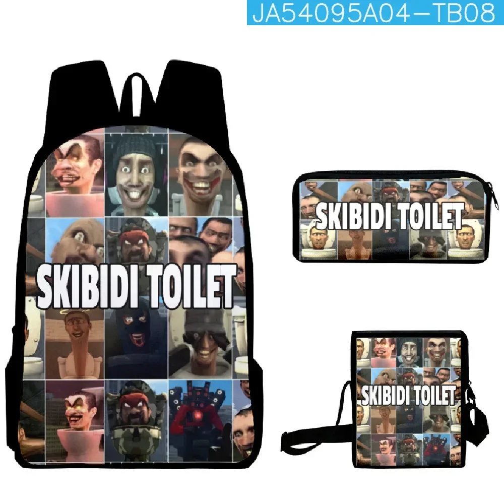 Skibidi-Bolsa Escolar de inodoro para estudiantes de primaria y secundaria, mochila de hombro, estuche para lápices, el mejor regalo para niños, 3 unidades