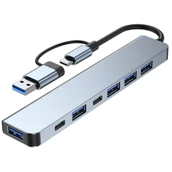 Compact Dual - Port USB - C to USB 3.0 Hub - Sturdy Portable Multi - Interface Data Splitter (7 - in - 1)