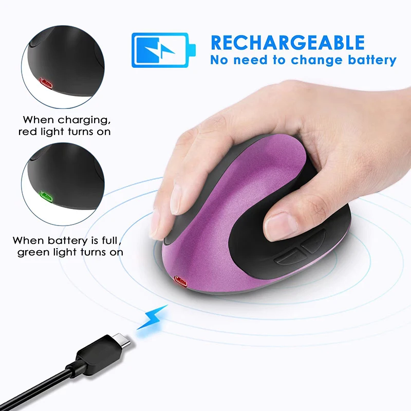 Bluetooth+2.4g Wireless Vertical Mouse Rechargeable Wireless Silent Mice for Win/Android/iOS Ergonomic Mouse