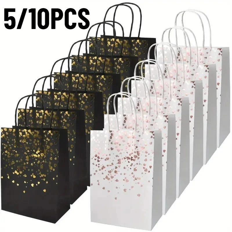 5/10PCS Bronzing Love Kraftpapiertüten mit Griffen Candy Cookie Snacks Geschenktüten Hochzeit Geburtstag Party Weihnachtsdekoration