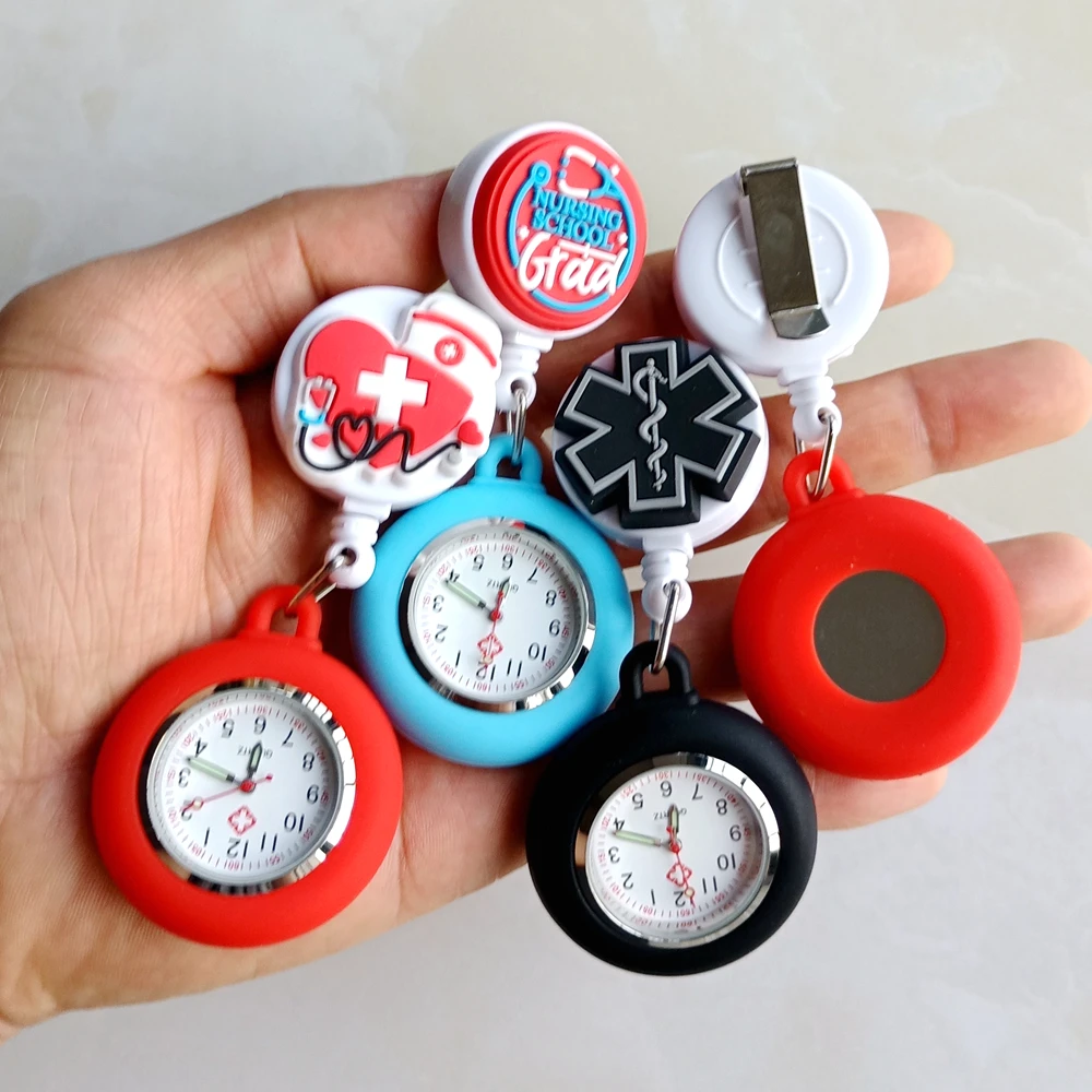 Pocket Watch Fashion Cartoon Medical Icons Retractable Badge Reel Clip for Hospital