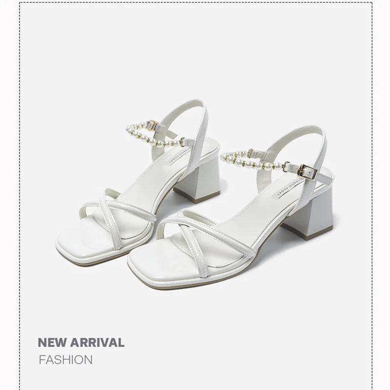 5.5CM Fashion Luxury Pearls Sandals Solid colours Designer Brand Women's Shoes Thick with High Heel Sandals Female Casual