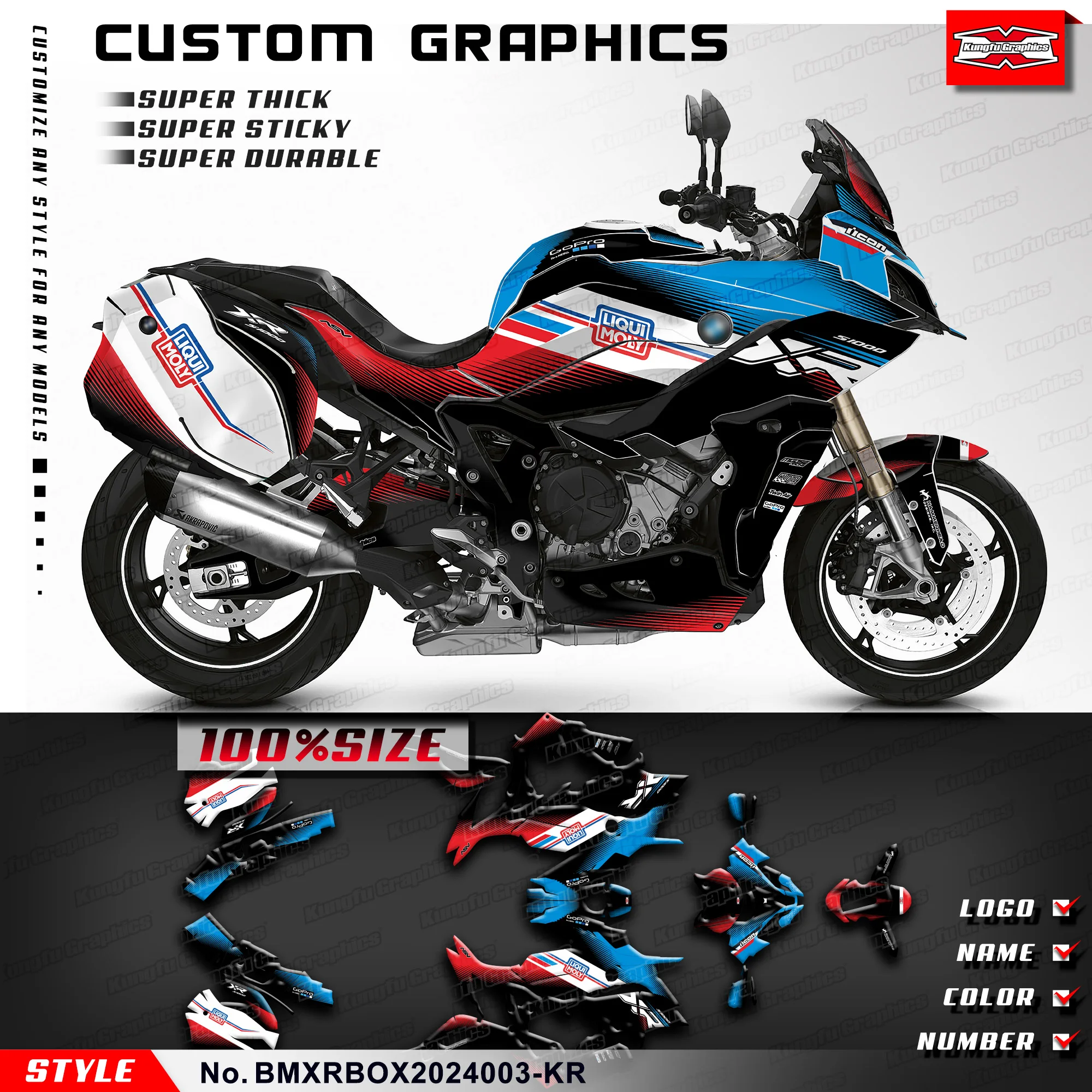 KUNGFU GRAPHICS Custom Vinyl Wraps Full Sticker S1000XR Pannier Decals for BMW S 1000 XR 2020 2021 2022 2023 2024, Blue