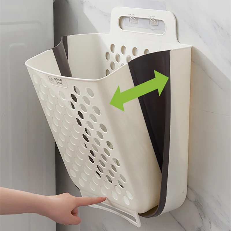 Wall-Mounted Plastic Laundry Basket Folding Dirty Clothes Toy Storage Basket Box Household Bathroom Sundries Organizer Container
