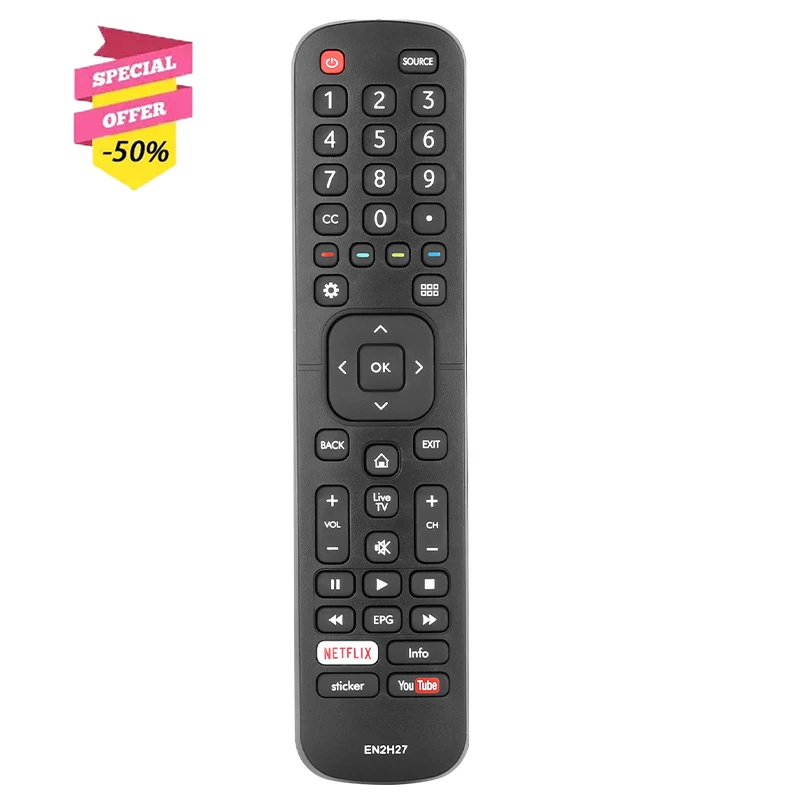 EN2H27 Remote Control Compatible With Hisense TV Replacement Controller With Netflix YouTube Buttons