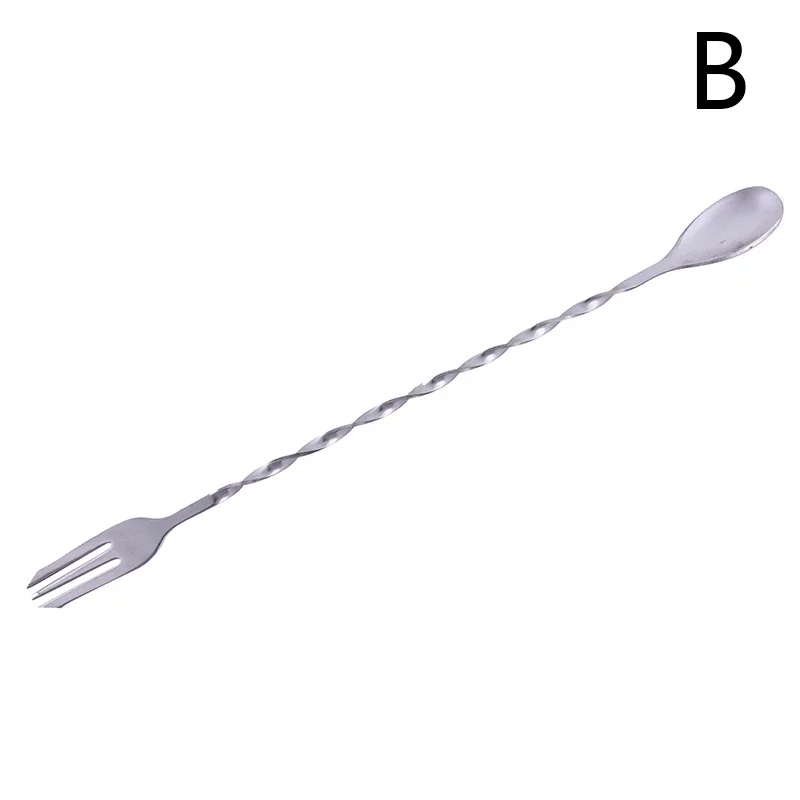 1pc 20/26cm fork spoon Double Head Stainless Steel Cocktail Bar Appliances Spiral Shape Coffee Mixing Spoons Stirring Rod
