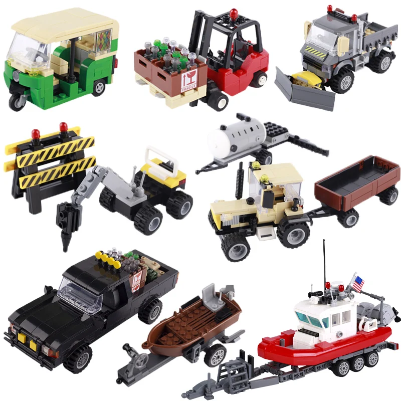 City Building Block Ingegneria Veicolo Agricolo Pickup Truck Triciclo Carrello Elevatore Spazzaneve Auto Us Motoscafo Giocattolo Mattoni M103