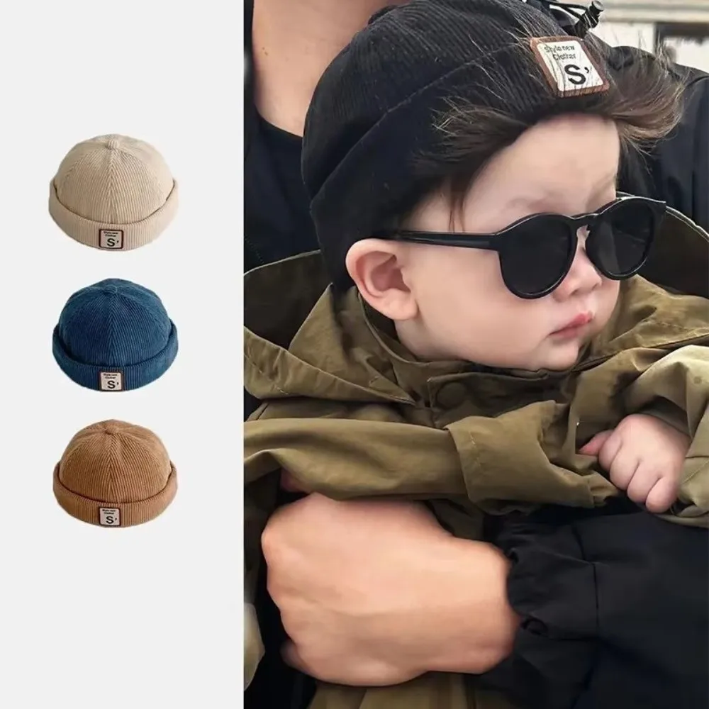 Beanie Hat Corduroy Baby Hat Adjustable Solid Color Warm Hat Letter Embroidered Vintage Melon Hat Outdoor