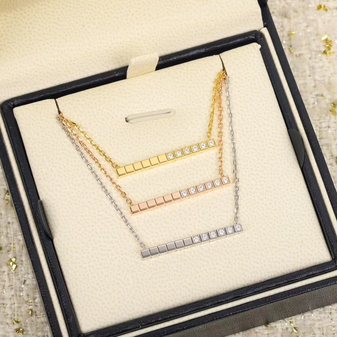 

925 Sterling Silver Pavé Zircon Ice Cube Pendant Women's Square Necklace Fashion Elegant Brand Temperament Luxury Gift