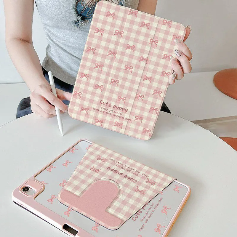 Pink Bowtie Rotating Tablet Cover with Stand Feature