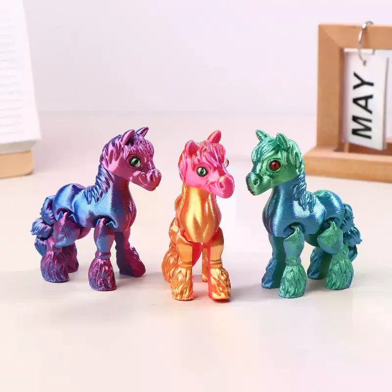 3D Printed Toy Sunshine Rainbow Horse Simulated Statue Cute Pony Joint Tail Movable Figurine Office Decor Children's Gift
