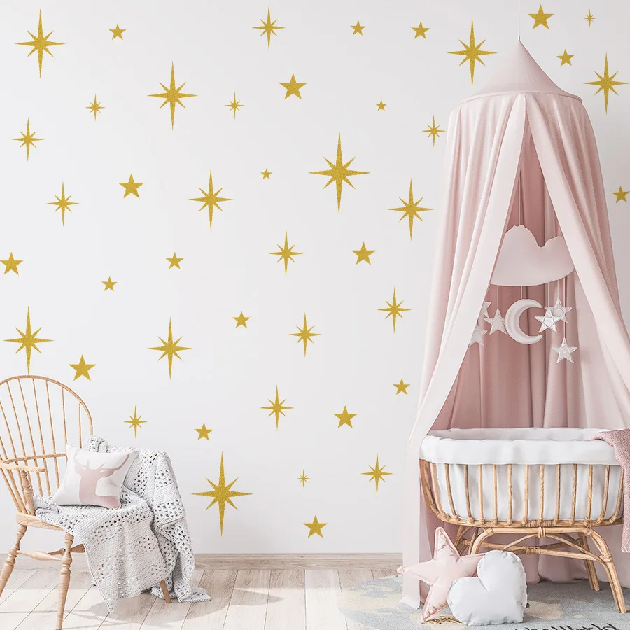 Golden Star Wall Stickers for Living Room Bedroom Background Decoration Self Adhesive Wall Decals Home Office Art Wallpaper