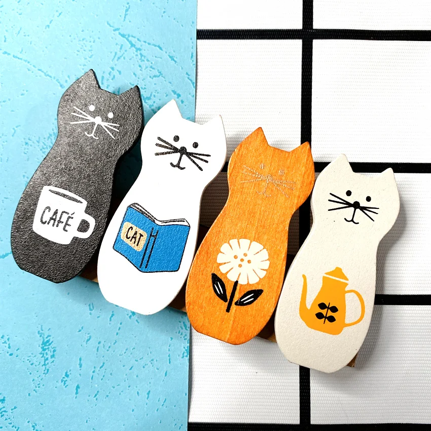 Creative cute mini cat cartoon animal Clip set Mini Wooden Clips Photo Clips Clothespin Craft Decoration Pegs 4pcs