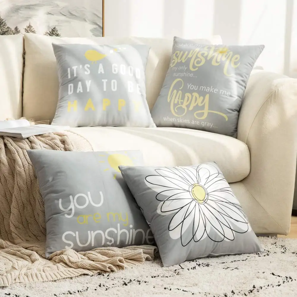 

Daisy You Are My Sun Happy Bird Grey Pillowcase 40*40 Living Room Sofa Decoration Cushion Cover 60*60 Home Decoration 50*50
