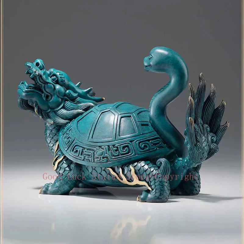 

Lage TOP grade Good LUCK Auspicious talisman brass Sculpture Home office Decor ART XUAN WU Dragon turtle snake statue