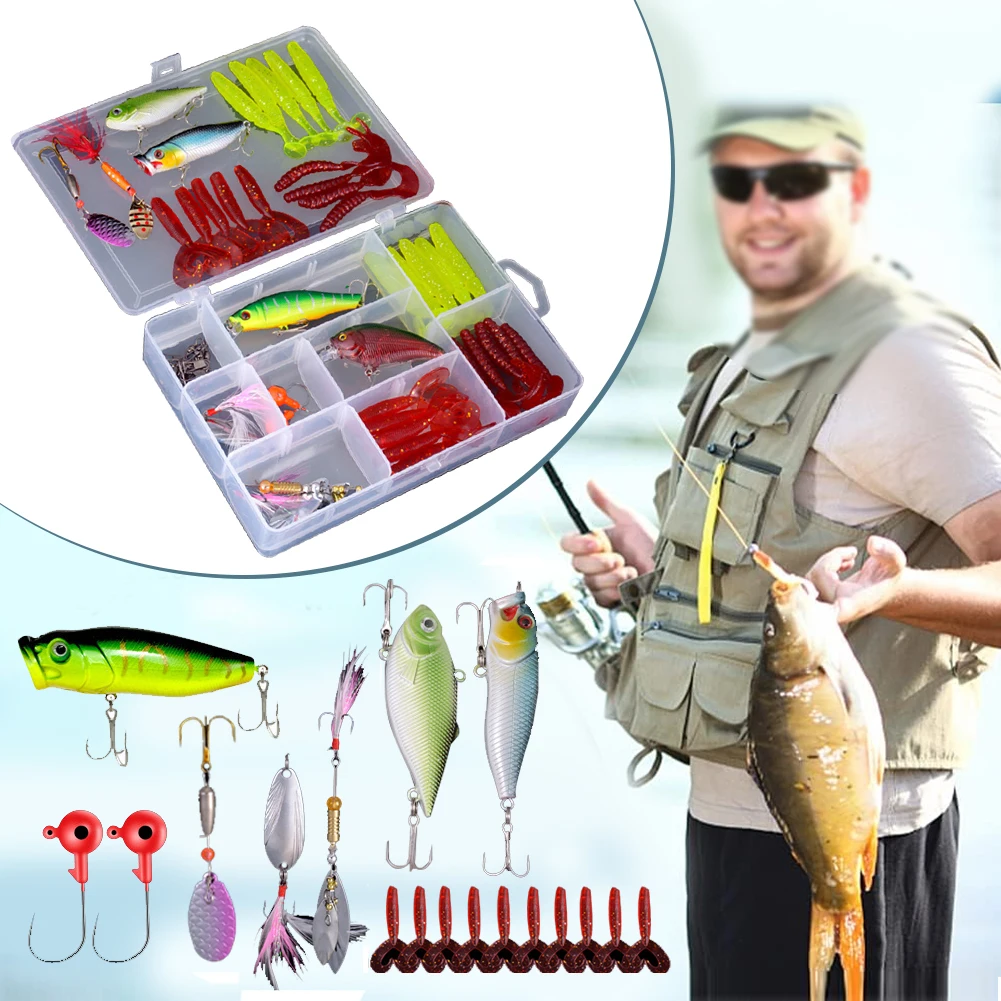 51Pcs Lure Tackle Kit Multifunction Baits Tackle Suit Carbon Steel Biomimetic Fish Bait for Outdoor Fishing Accessories Tool