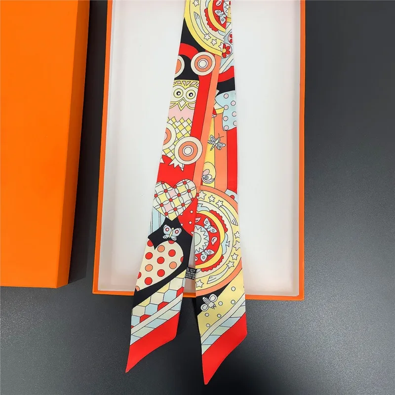 Match Colors For Women Belt Lock Chain Elegant Skinny Head Neck Silk Satin Small Bag Decoration Ribbon Scarf 4