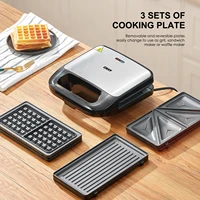 3-in-1 Waffle, Grill & Sandwich Maker, Panini Press Grill and Waffle Iron Set with Removable Non-Stick Plates 2