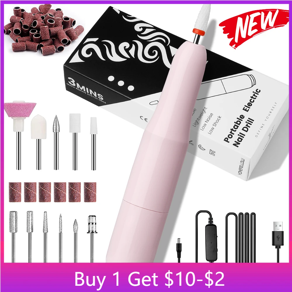 YOKEFELLOW Portable Electric Nail Drill Machine Professional Nail File for Acrylic Gel Nails Polishing Tools for Home Salon Use