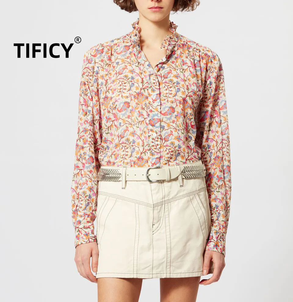 

Women's New Product Vintage Countryside Fragmented Flower Print Commuter Cotton Cardigan Versatile Long Sleeve Shirt Tops