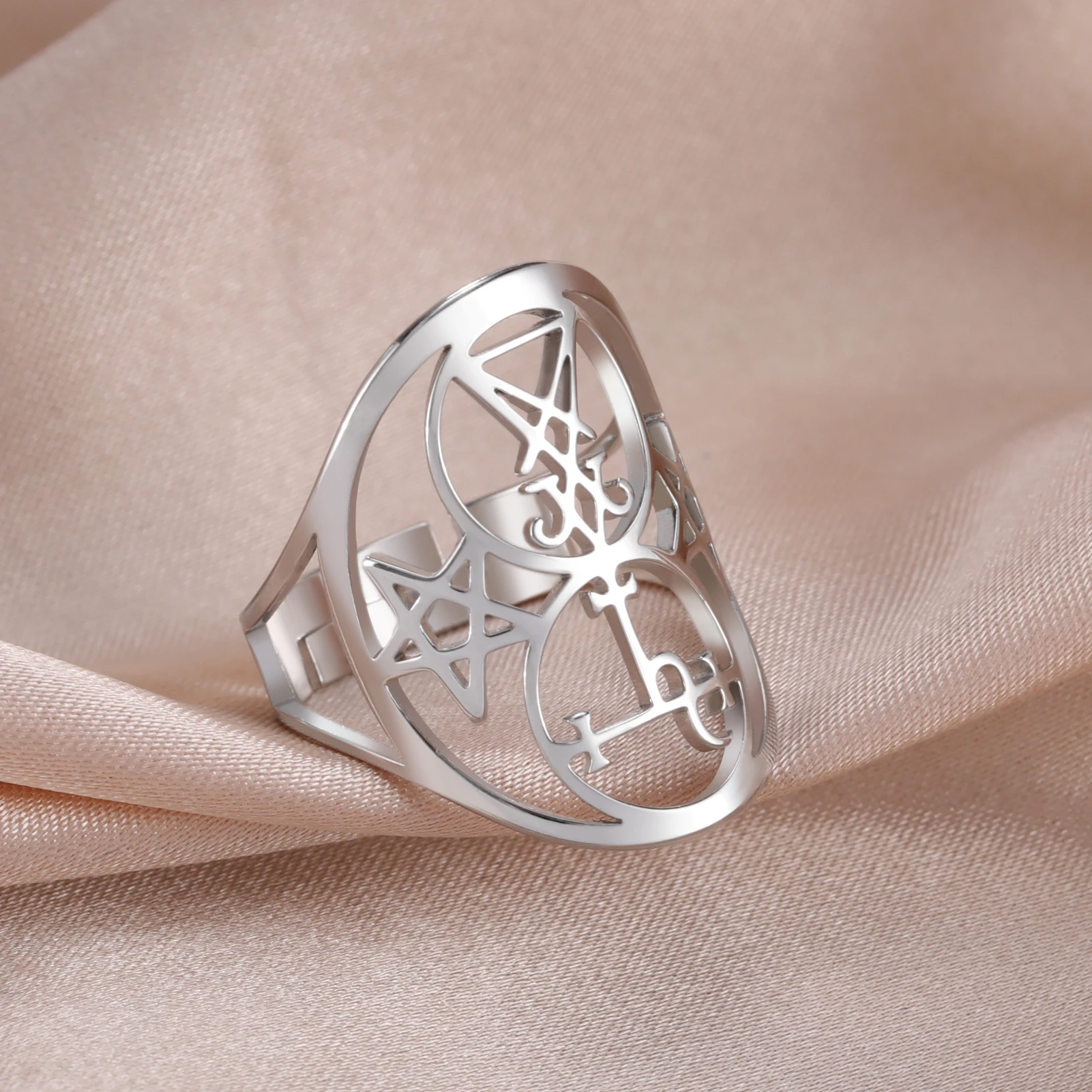 Enchanted Lilith Sigil Stainless Steel Protection Ring – Adjustable Unisex Amulet Jewelry Gifts Wholesale