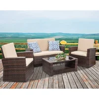 Patio Furniture Sets 4 Piece Rattan Chair Patio Sofas Wicker Sectional Sofa Outdoor Conversation 2