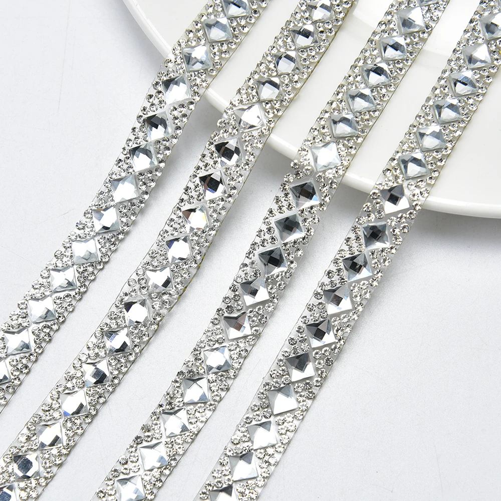1Cm Clear Crystal Pearl Tape Ribbon Hot Fix Glue Rhinestone Stone Diy  Motify For Wedding Dress Furniture Trimming Decor Banding - AliExpress