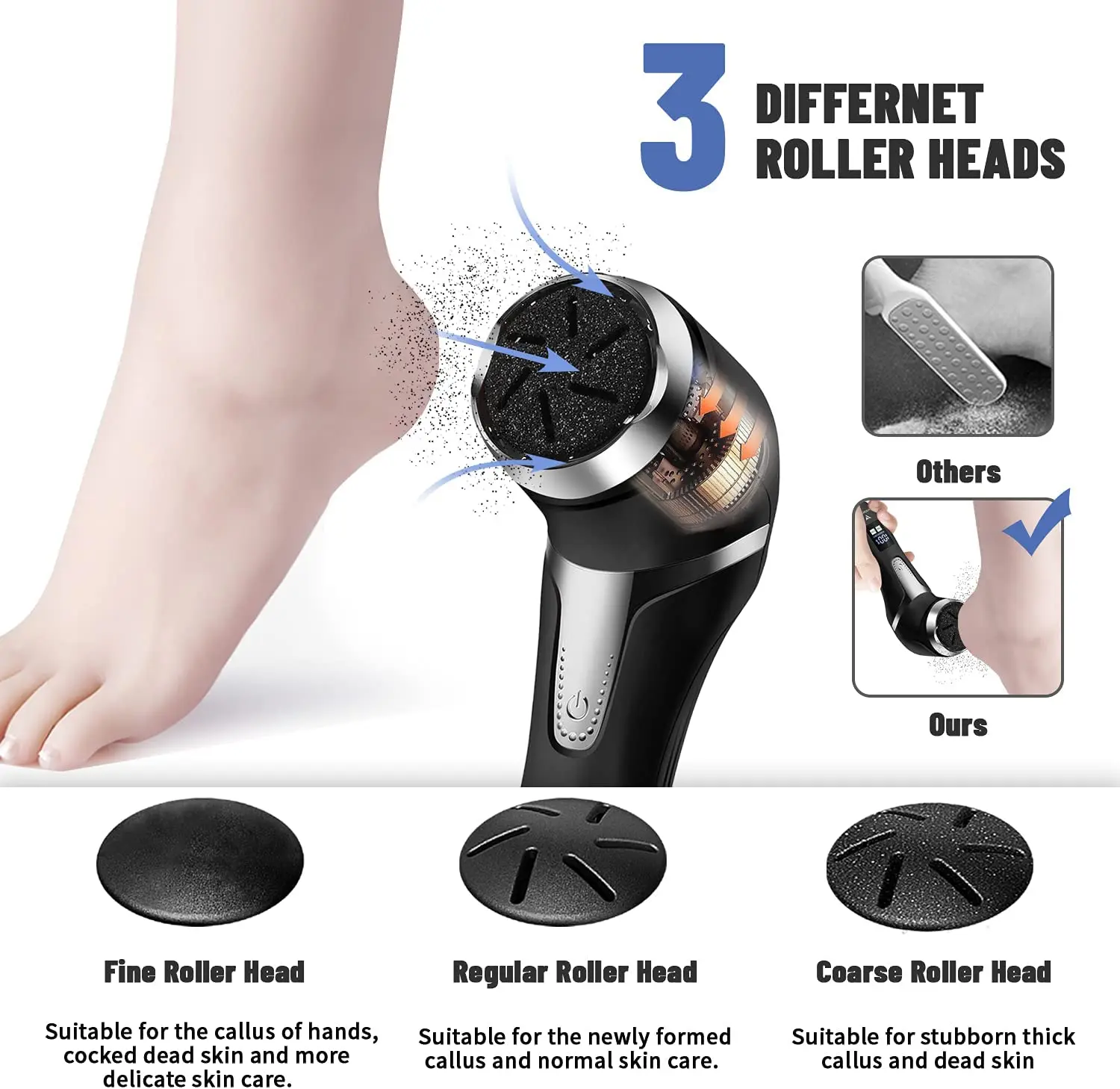 Rechargeable Electric Foot Peeler Pedicure Callus Remover Foot Grinder Calluses Exfoliating Vacuum Cleaner Peeling Machine black 6