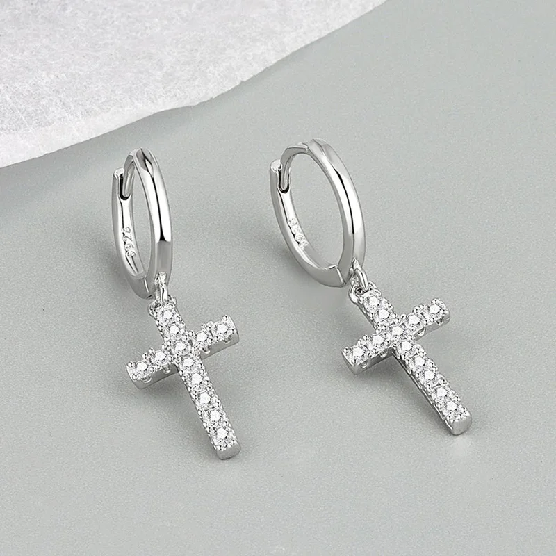 Cross zircon pendant earrings fashion silver color for women men punk hip hop piercing personality earrings party jewelry-pendant earrings,cross earrings