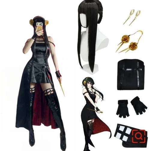 

Anime Spy X Family Yor Forger Cosplay Costume Yor Briar Women Dresses Wig Weapon Headband Earrings Gloves Stockings