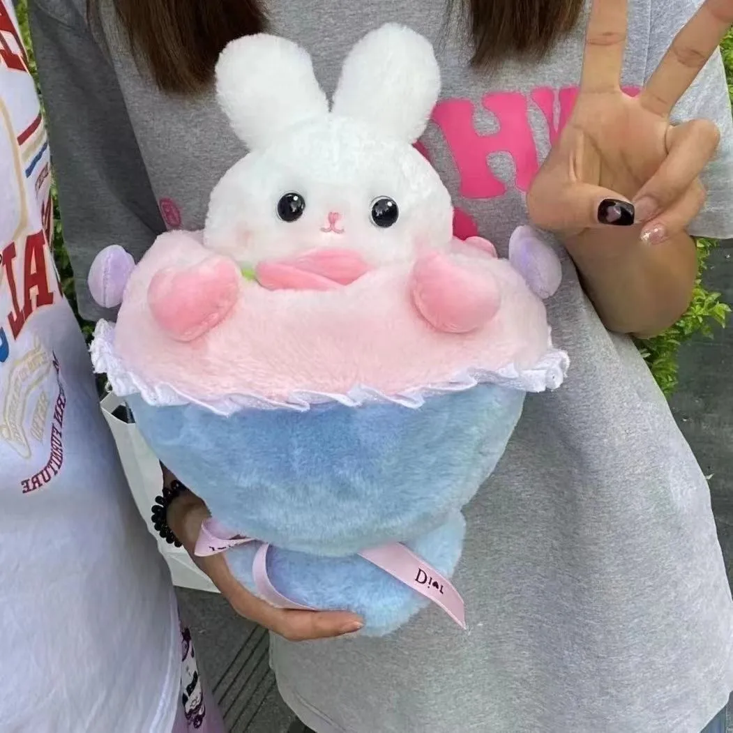 공주 토끼는 꽃다발 인형으로 변신합니다. 봉제 장난감 인형 생일 선물 소녀 발렌타인 데이 인형