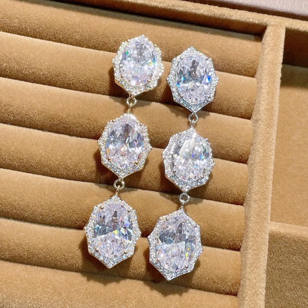 

Fashion Shiny Dangle Drop White Color AAA Cubic Zirconia Crystal Long Drop Earrings for Women Party Jewelry bijoux femme E-1044