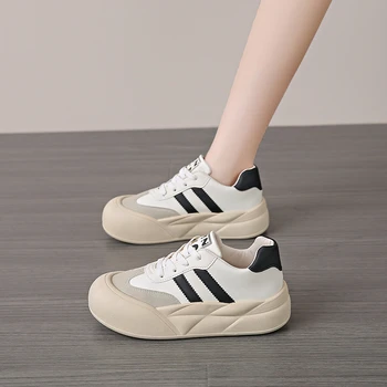 أحذية رياضية غير رسمية بنعل سميك ، أحذية بيضاء عالية ، أحذية رياضية برباط بمقدمة مستديرة ، مريحة وعصرية ، جديدة ، خريفية 3
