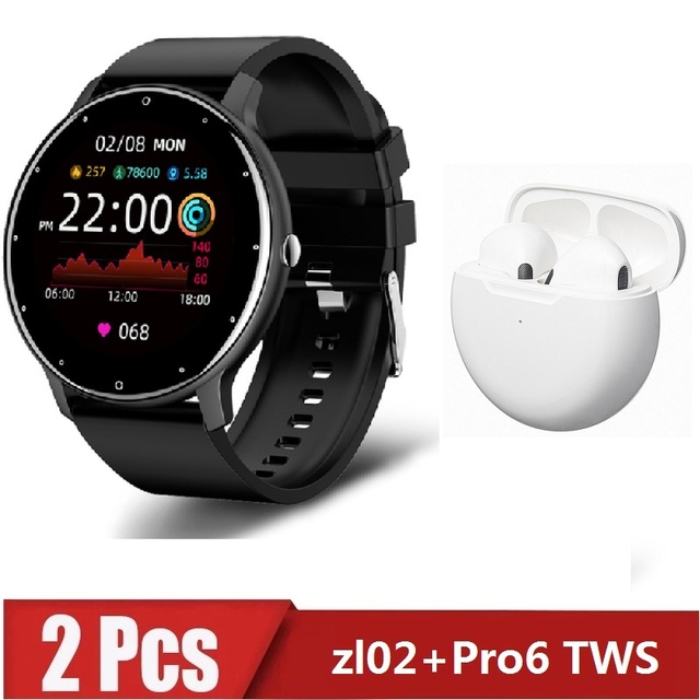 zl02 Pro6 TWS Smart Watch Men's Full Touch Screen Sports Fitness Watch IP67 Waterproof Bluetooth for Android ios