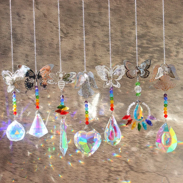 Crystal Light Collection Medál Kerti Díszek Kreatív Szivárványos Könnyű Fogó Ablak Terasz Dekoráció Angyal Fém Az Otthoni Kerthez - Image 2
