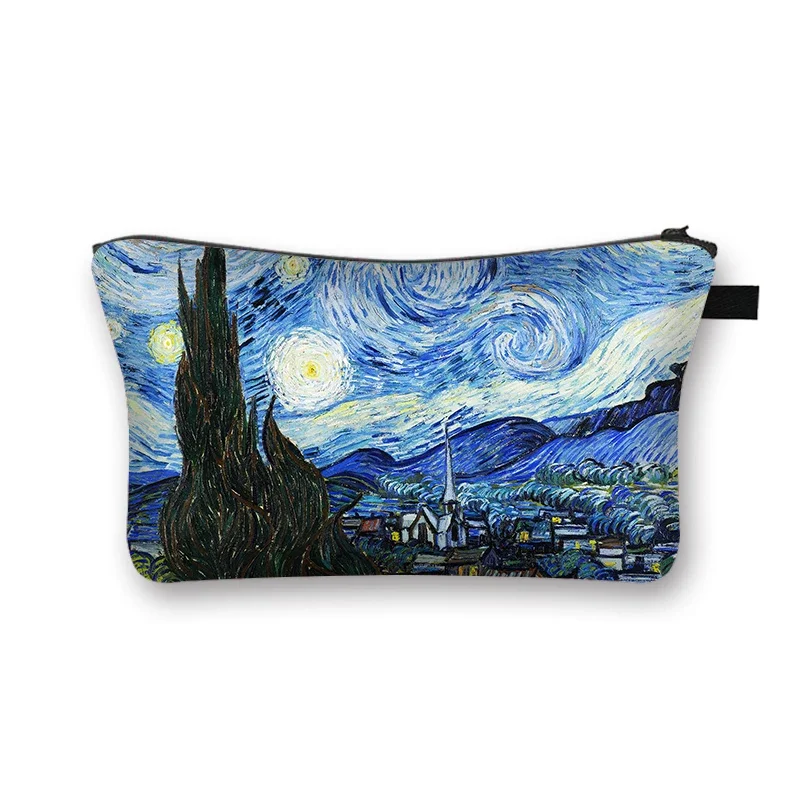 Starry Night Kiss Waterlily Painting Cosmetic Bag Van Gogh Gustav Klimt Monet Women Makeup Bag Ladies Cosmetic Case cosmetic bag cosmetic storage bag makeup bag cosmetic case