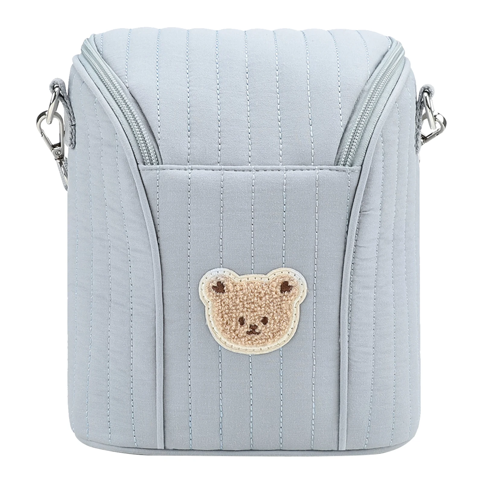 귀여운 곰돌이 휴대용 유축기 보관 가방 재사용 가능한 작은 기저귀 가방 엄마 아빠를 위한 탈부착 가능한 버클이 있는 면 소재 기저귀 유모차 가방