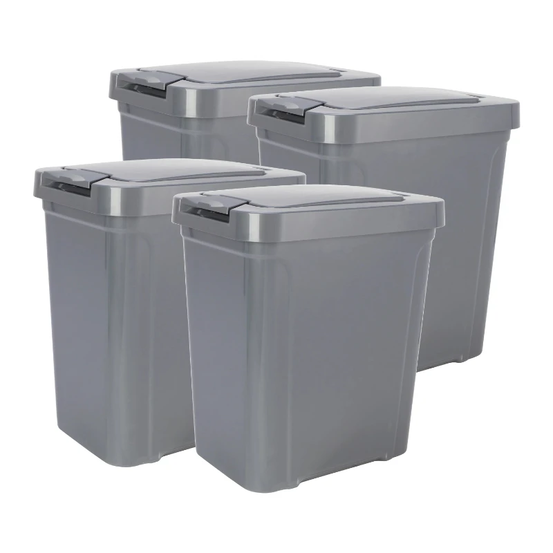 

7.6 gal Plastic Touch Top Lid Kitchen Trash Can, 4 Pack, Gray house clean bin box
