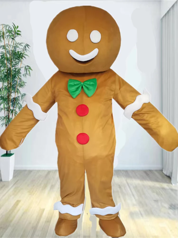 Disfraz de mascota de hombre de jengibre navideño, disfraz de fiesta de cosplay, vestido de peluche para Navidad, disfraz de mascota de Halloween