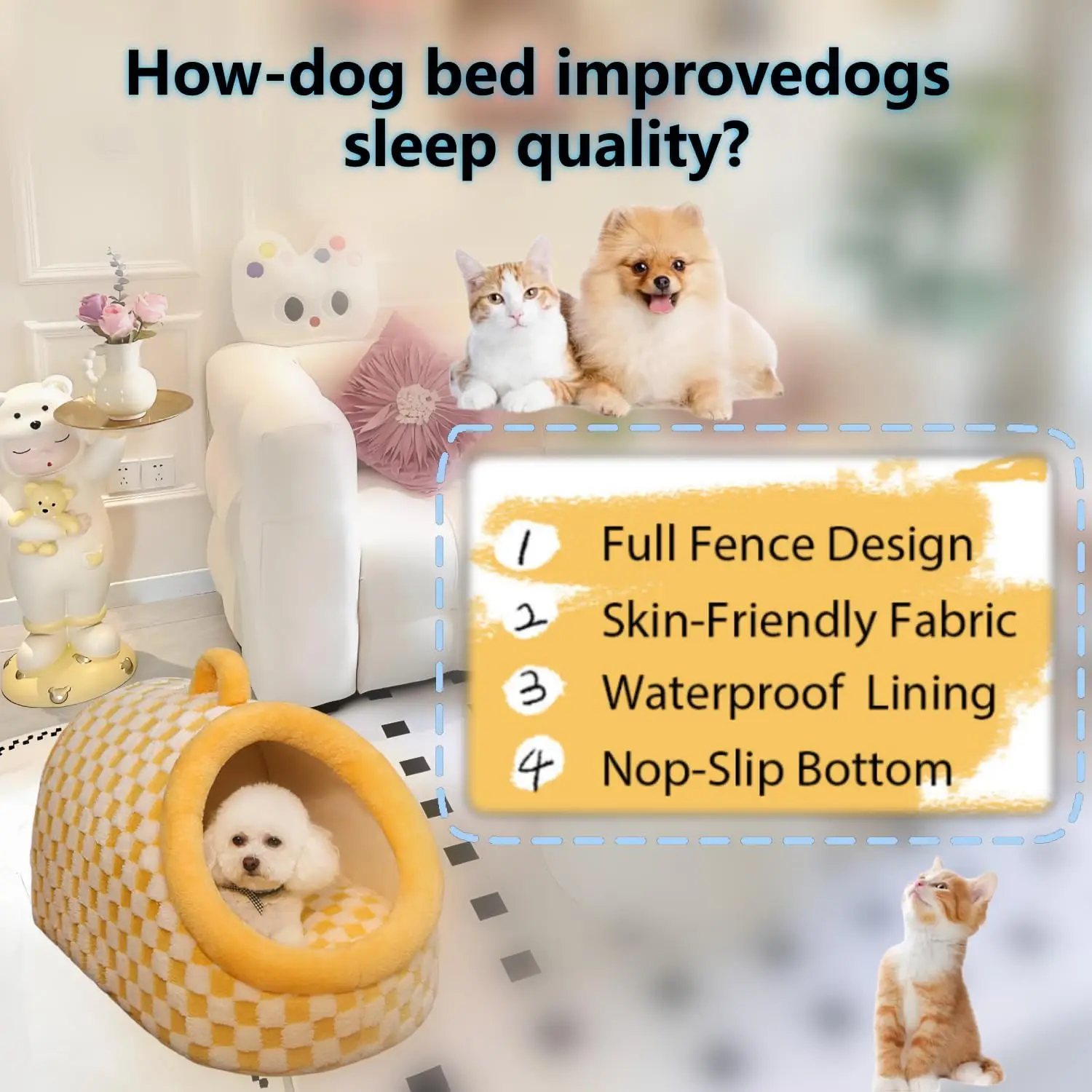 Dog Bed cat Bed Small Medium Furniture cat for Indoor Cats with Cover cave Outdoor House Insulated House Large Indoor Travel