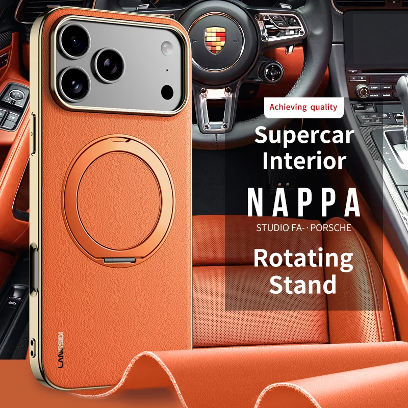 Luxurious Magnetic Leather Phone Case with Ring Holder and Lens Protection
