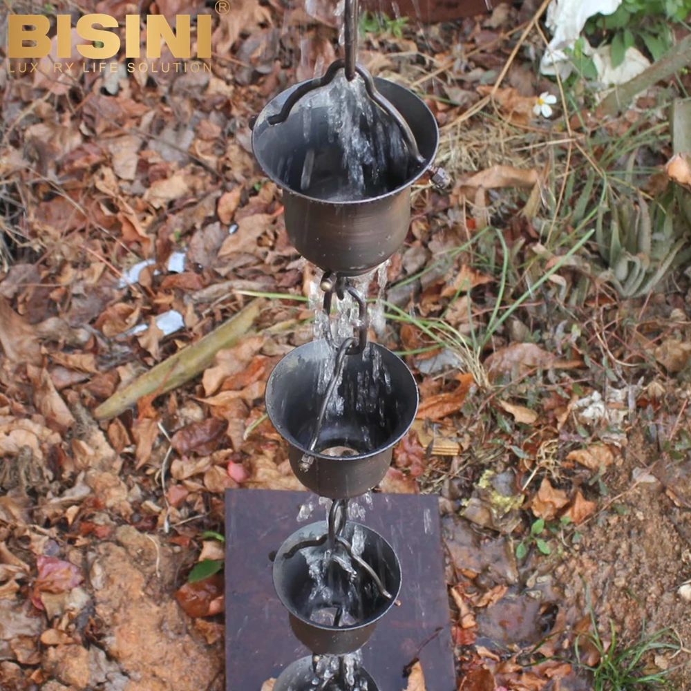 Nostalgic Nordic style Courtyard Eaves falling water light coffee painted Hand-hammered Copper Rain Chain for House Garden